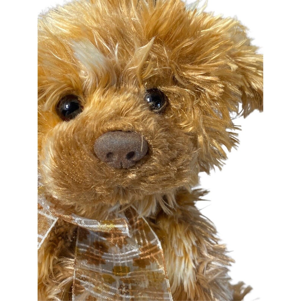 Gund TAFFY 12" DOG Plush TERRIER Stuffed Animal Puppy Tan 13051 Floppy PLAID BOW